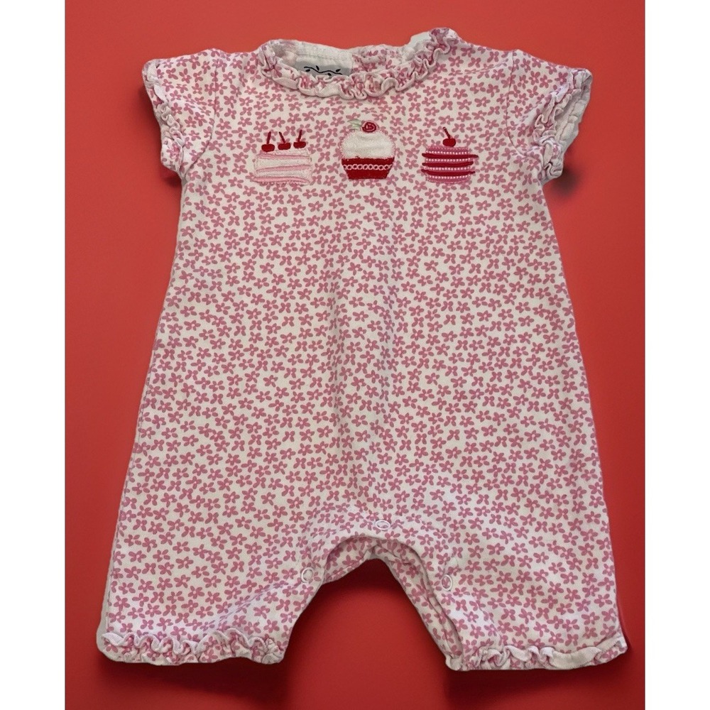 New Potatoes 3m 3 Month Pink Baby Girl Soft Romper Cupcake Birthday Boutique EUC